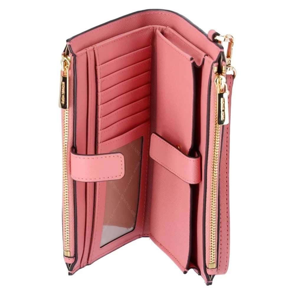 Michael Kors Jet Set Travel Large Double Zip Wristlet Phone Wallet Primrose Pink - Picture 5 of 6
